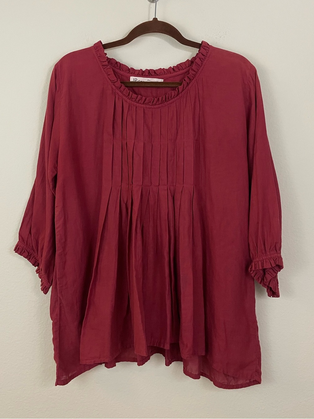 JP and Mattie Ruffle Trim Pintuck Tunic Blouse Size Medium Bohemian Prairie